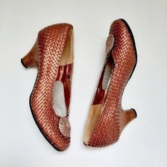 HESTER VAN EEGHEN Metallic Pink Woven Leather Copper Pumps Luxe Heels Sz 8.5 - Picture 3 of 12